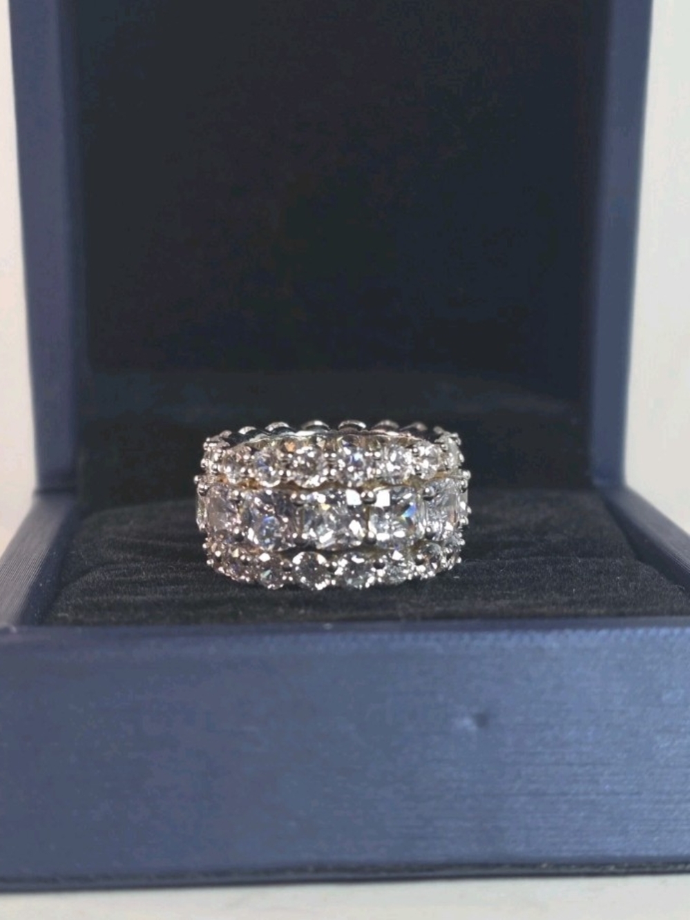 Italo Jewelry 5925 Wide Triple-Row Eternity Band 925 Sterling Silver White Sapph